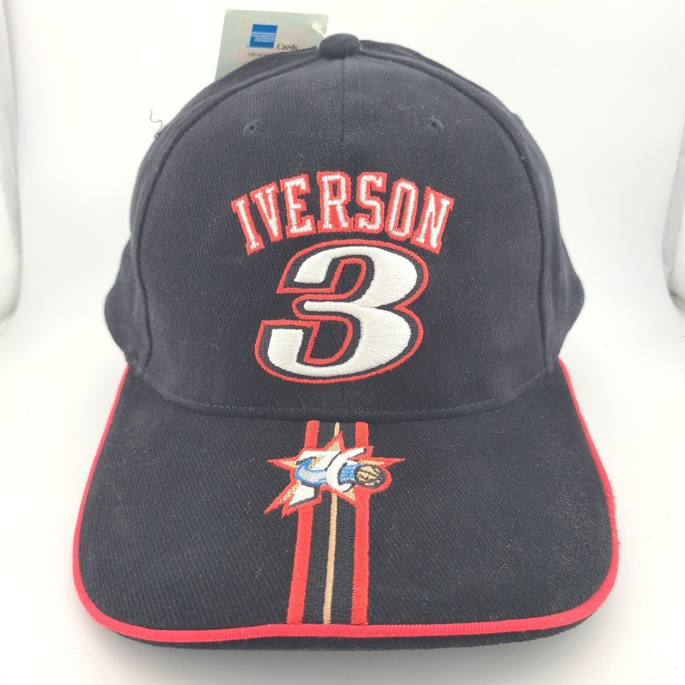 Vintage Allen Iverson 76ers Drew Pearson Strapback Hat NBA Hip Hop Streetwear